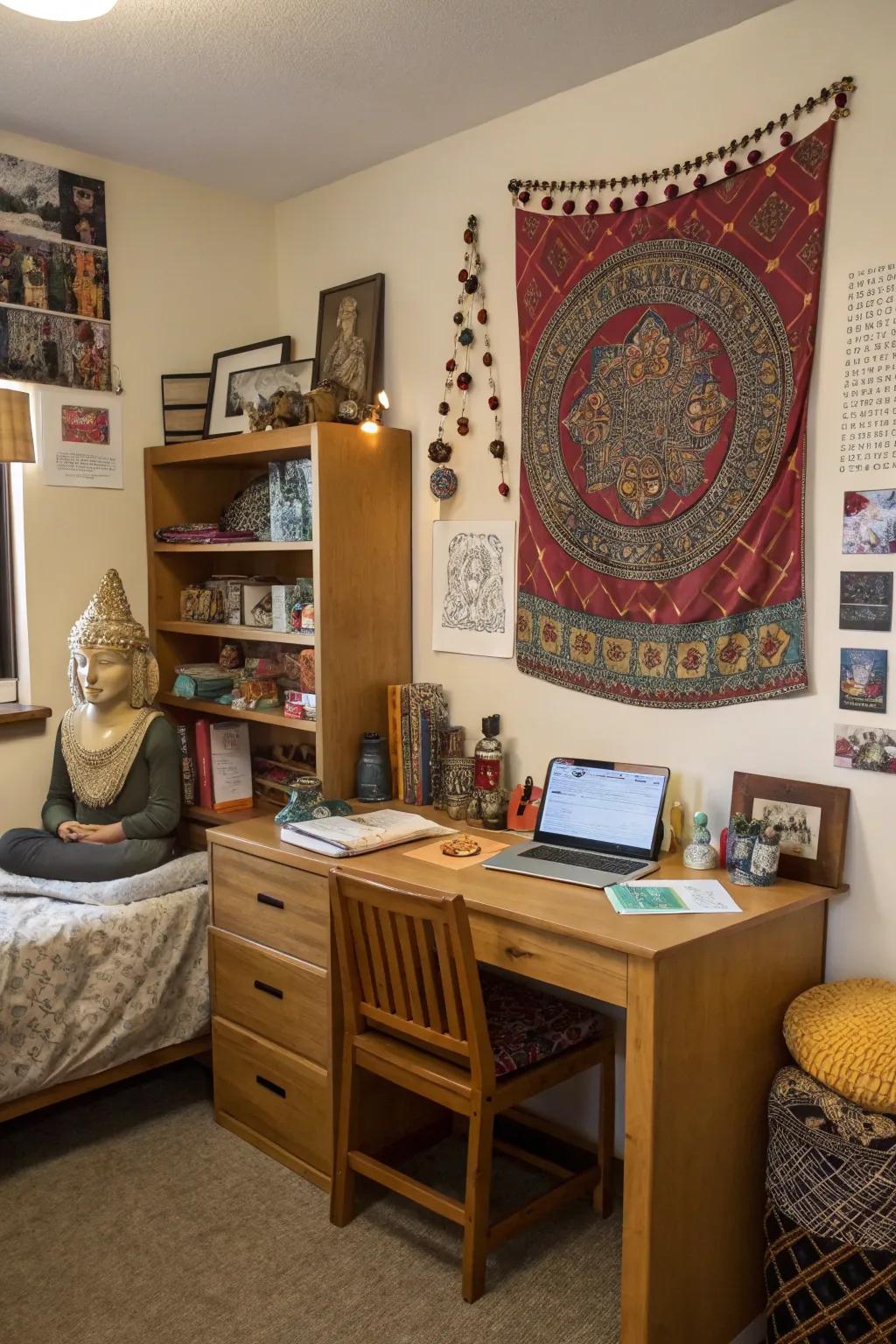 A cultural nook adds personal depth to your dorm.