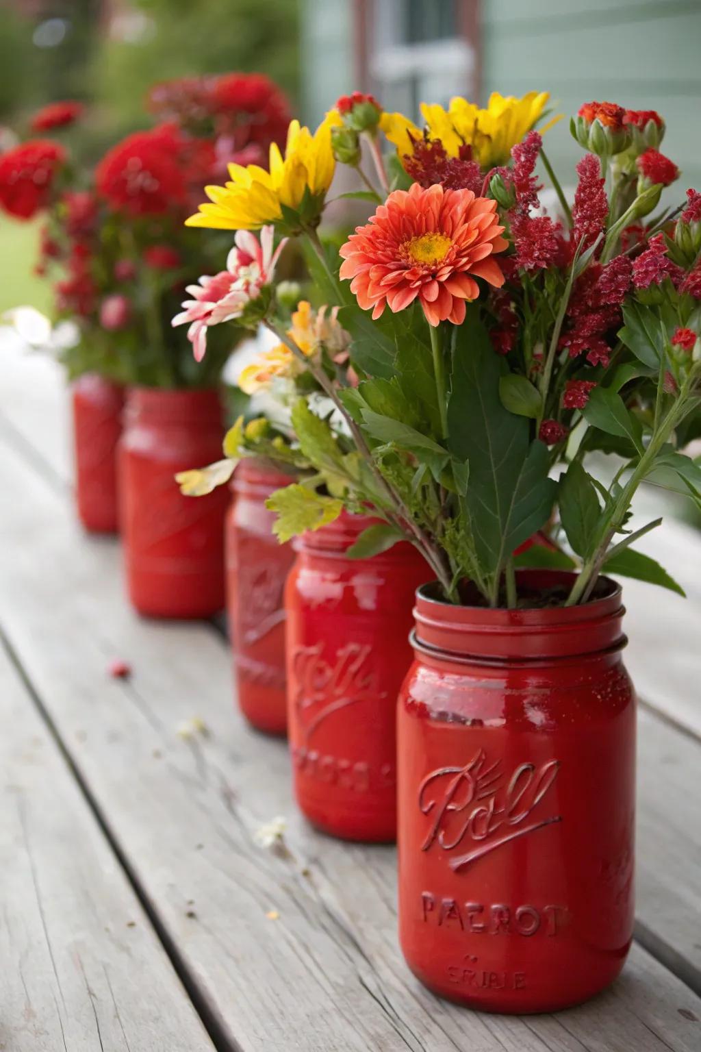 Chic scarlet colored storage pots serving as versatile decor pieces.
