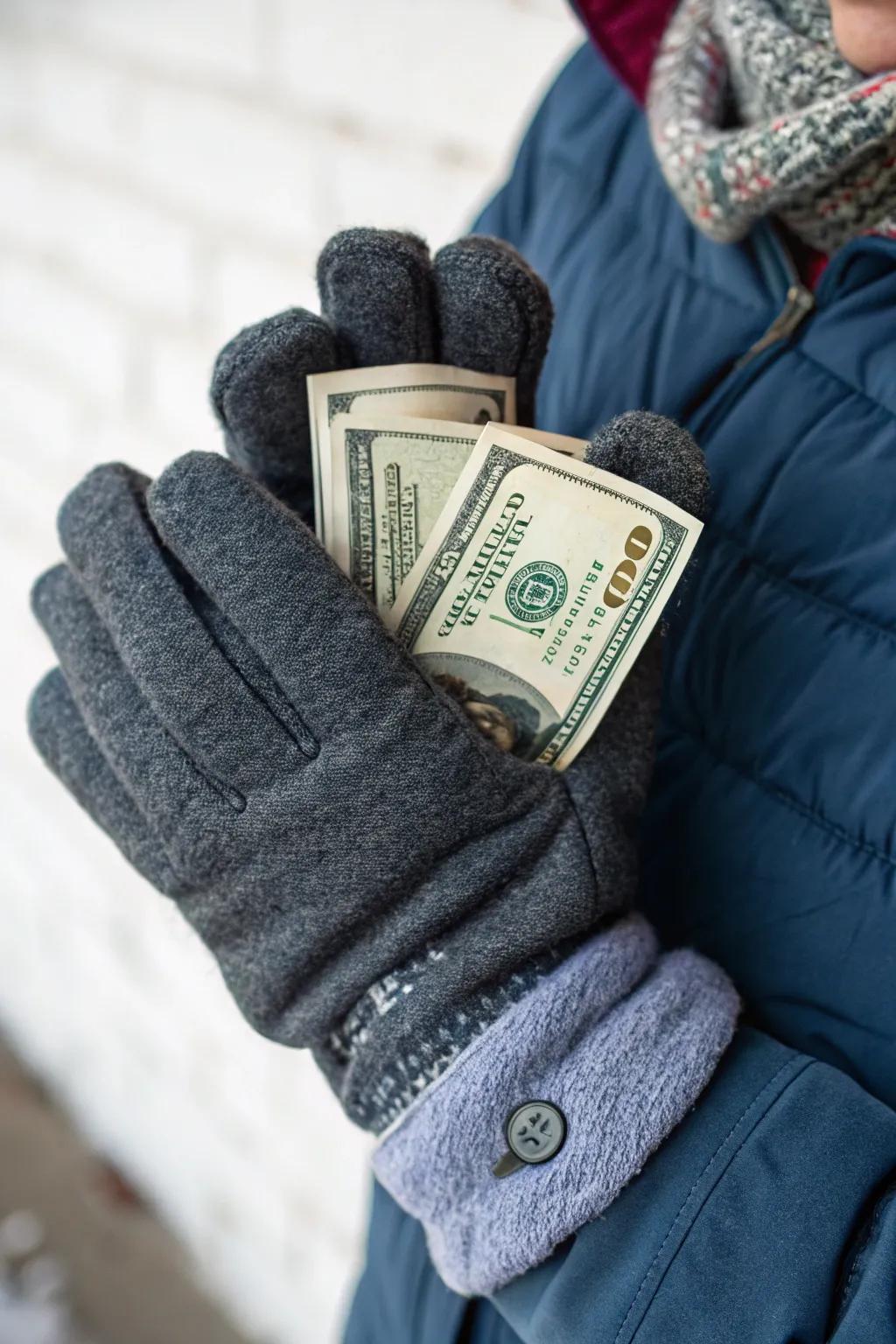 Winter gloves with a hidden cash surprise.