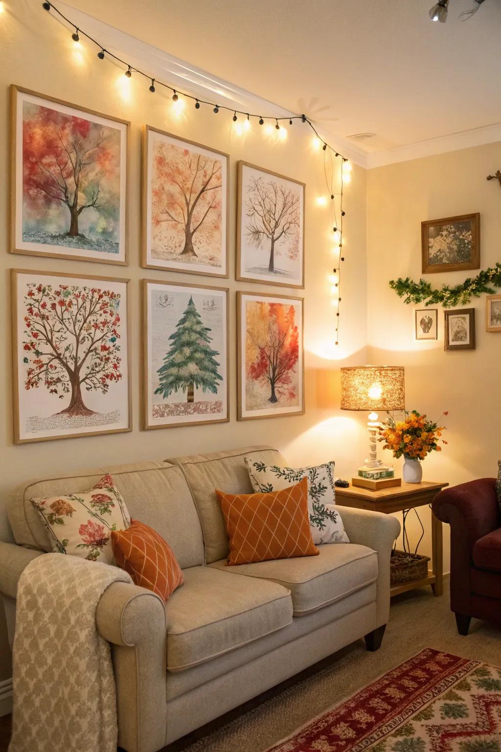 Season inspired watercolor art posters reflecting the changes of the year.