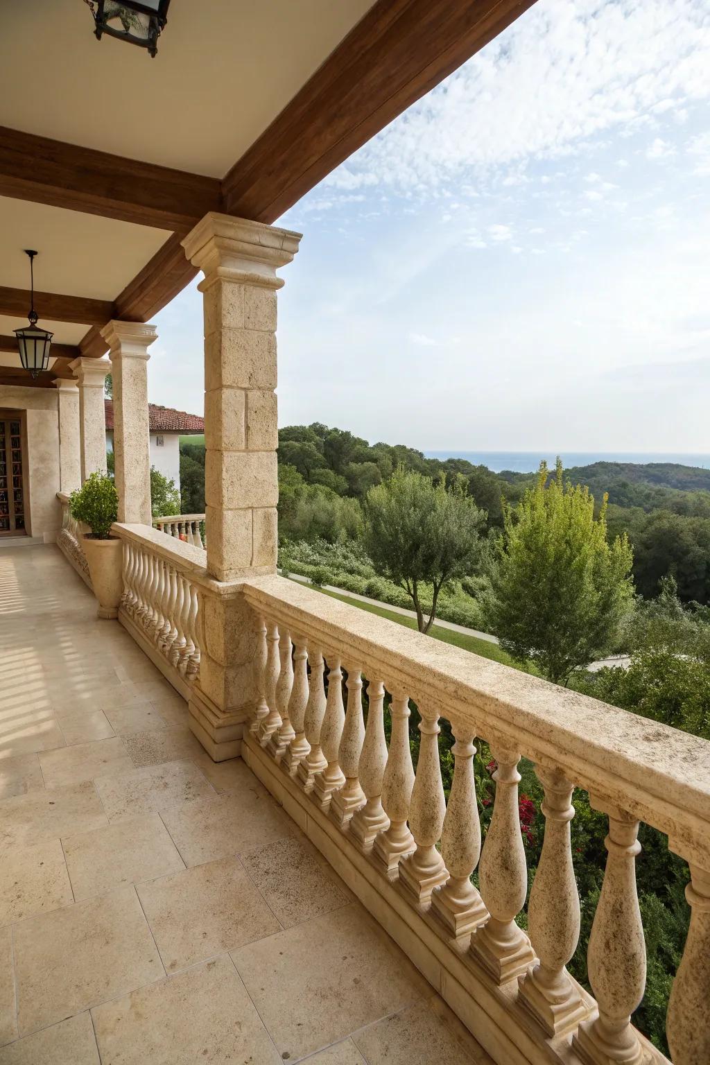 Stone balusters add elegance and durability.