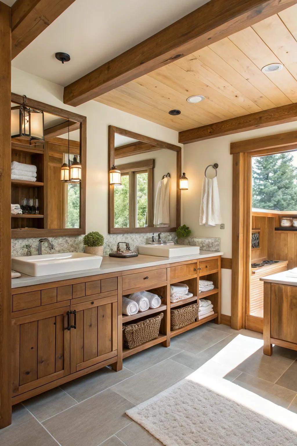 Wood touches bring warmth and charm to your bathroom.