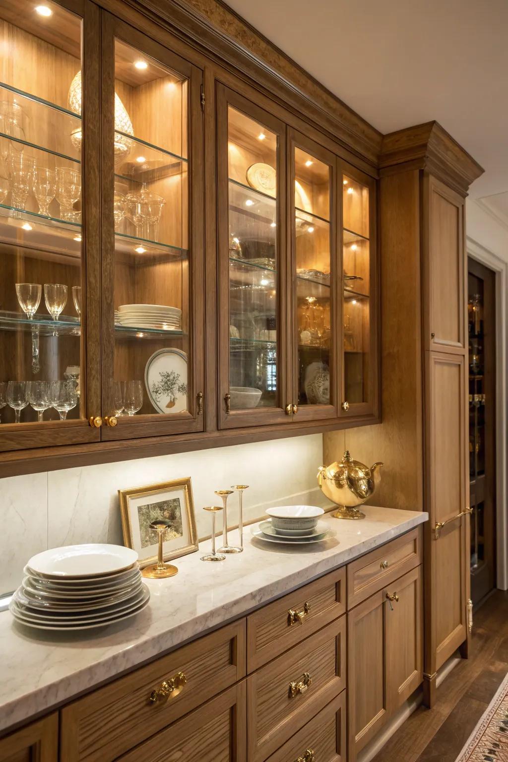 Add elegance and create a sense of openness with beautiful glass cabinets.