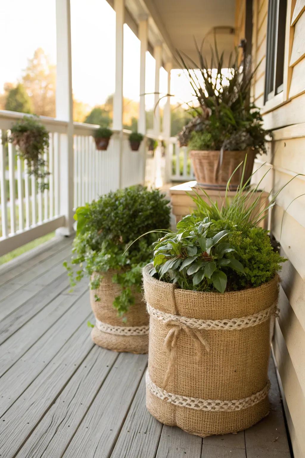 Fabric brings a rustic texture to your fall porch decorations.