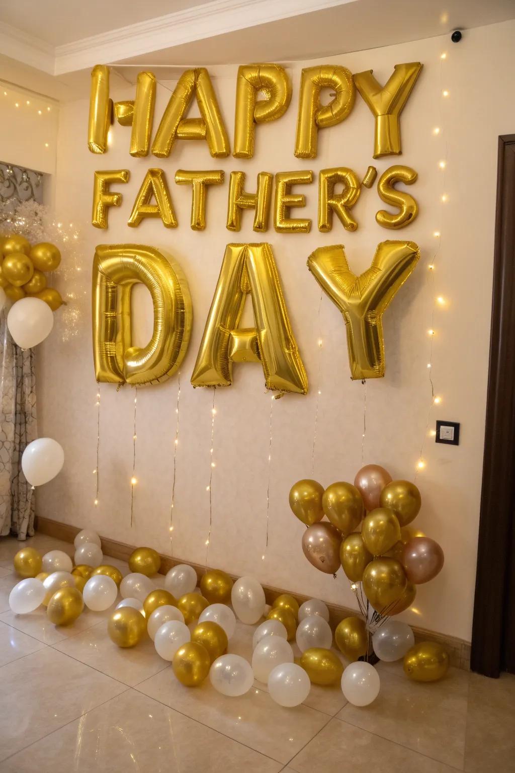 Say it loudly and happily using glittering gold balloons.