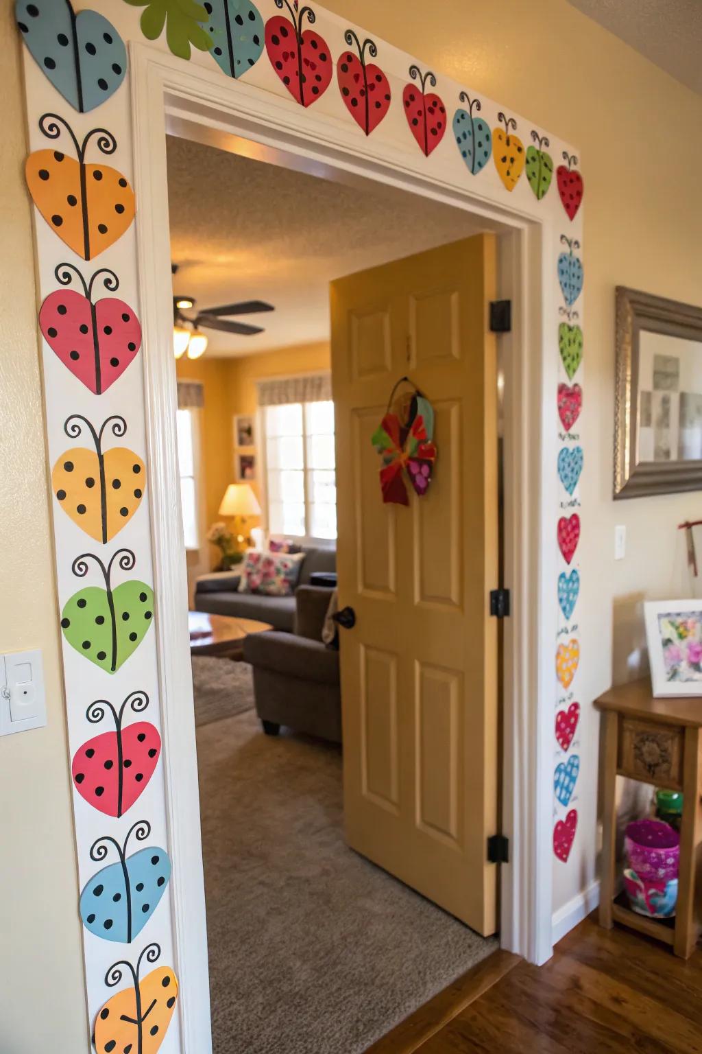 Whimsical affectionate insect cutouts for a playful entrance.