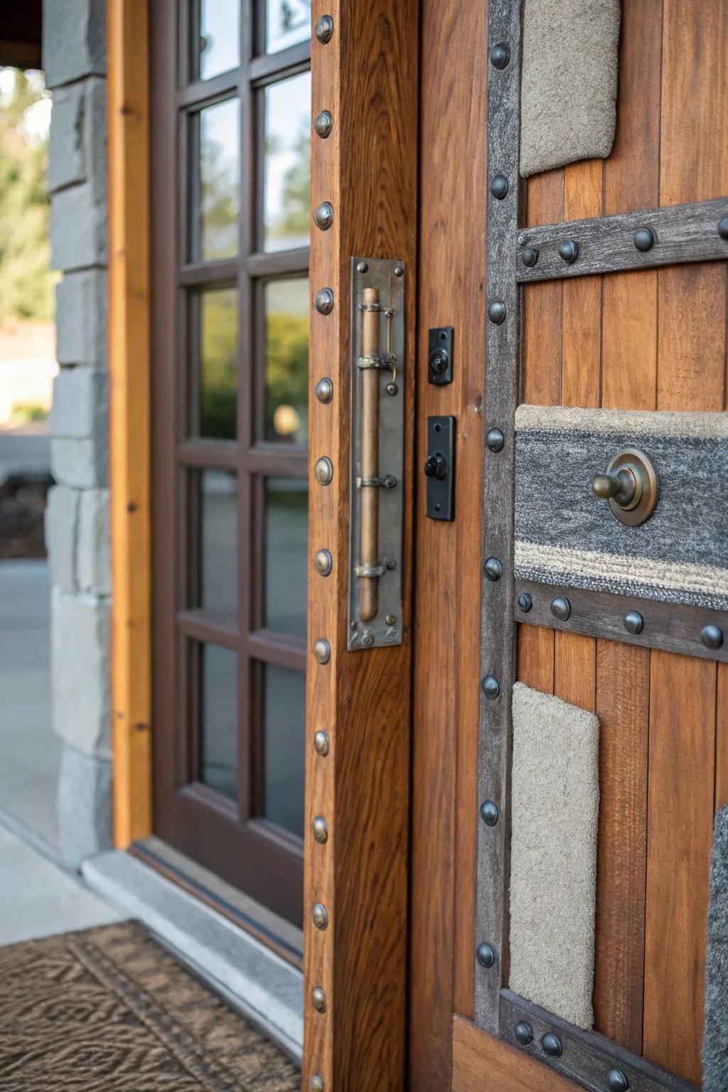 A mix of textures creates a vibrant and inviting entrance.