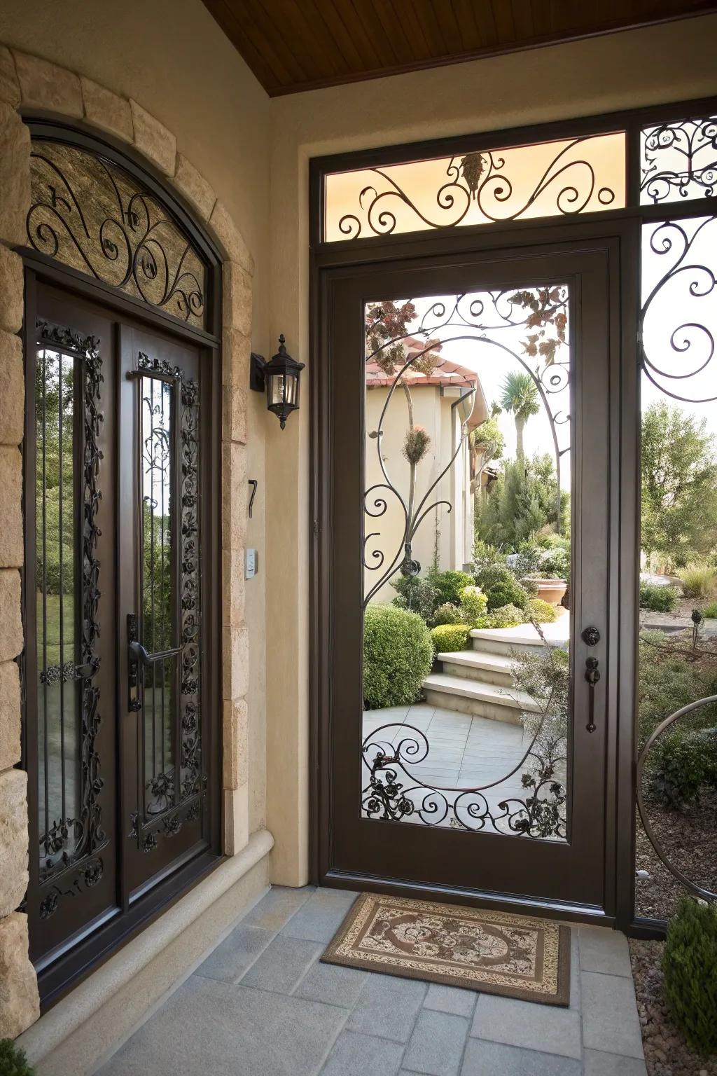 Artistic metalwork introduces craftsmanship to your entryway.