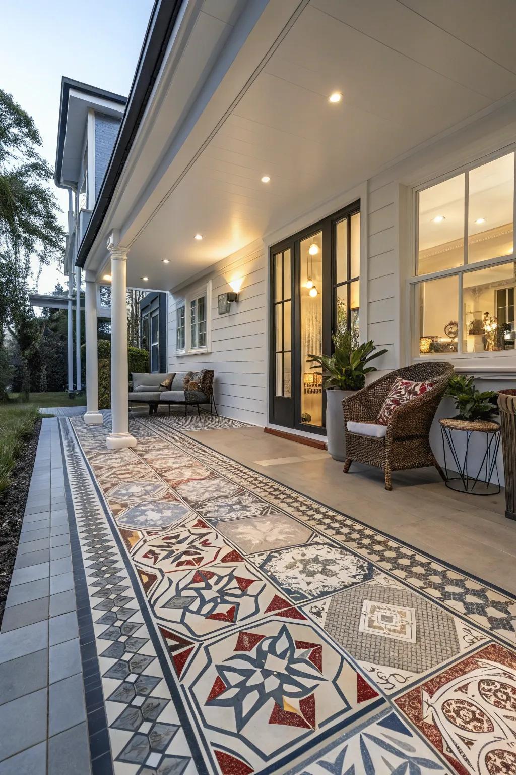 Figure floors bring a modern and exciting look to porch floors.