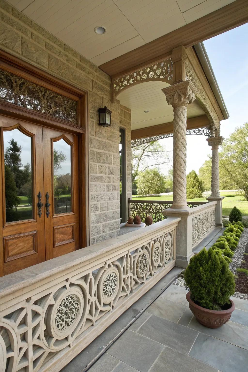 Luxury and artistry featuring stone embeds in railings