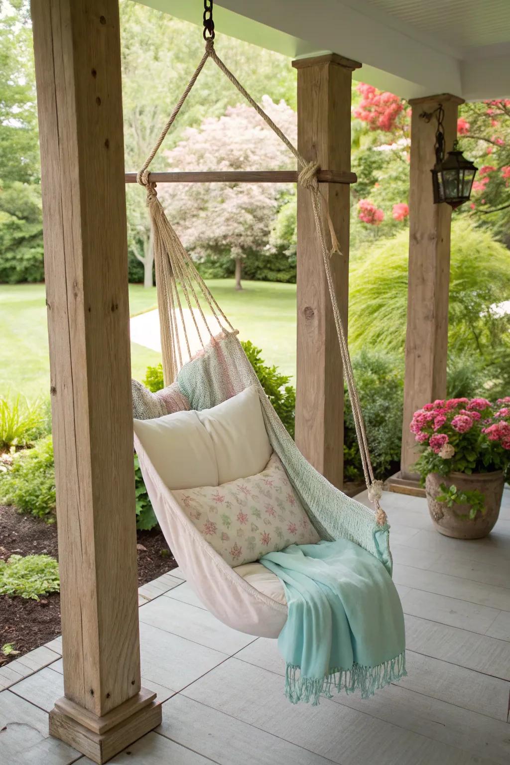 Relax with a hammock-style swing.