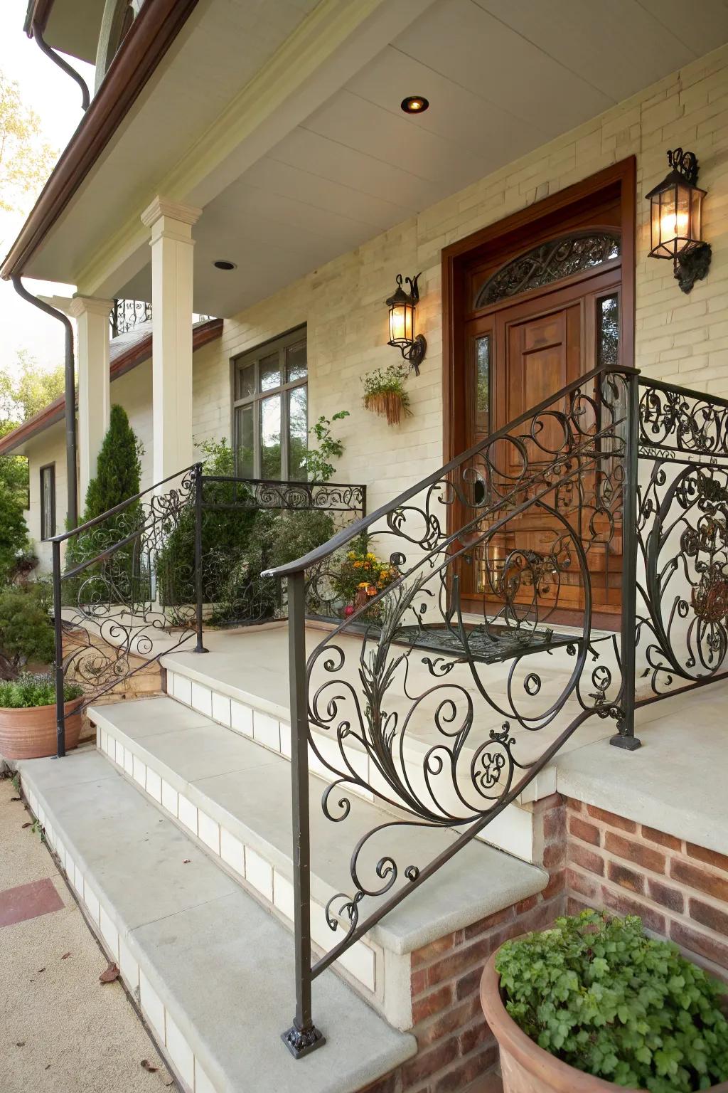 Artistic ironwork transforms railings into stunning works of art.