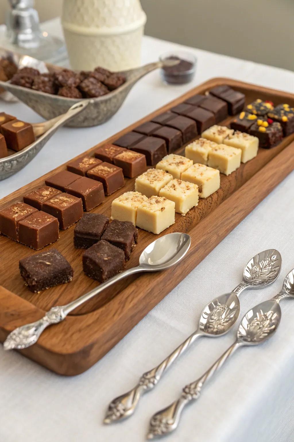 Interactive squares tasting board display.