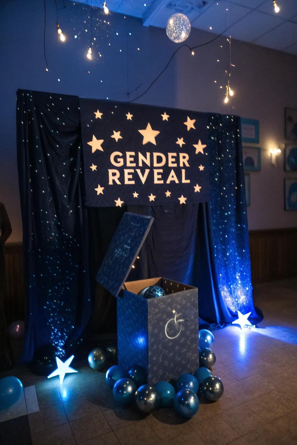 Create a dreamy atmosphere with a stellar-themed gender reveal.