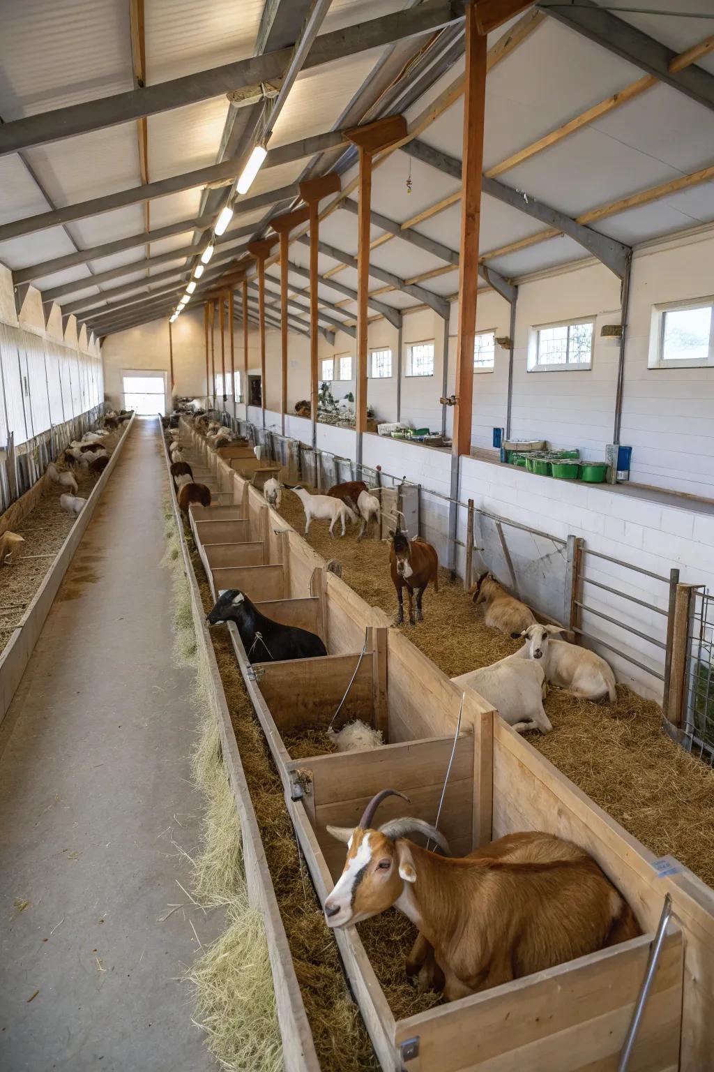 Integrated feeding stations keep this barn organized and efficient.