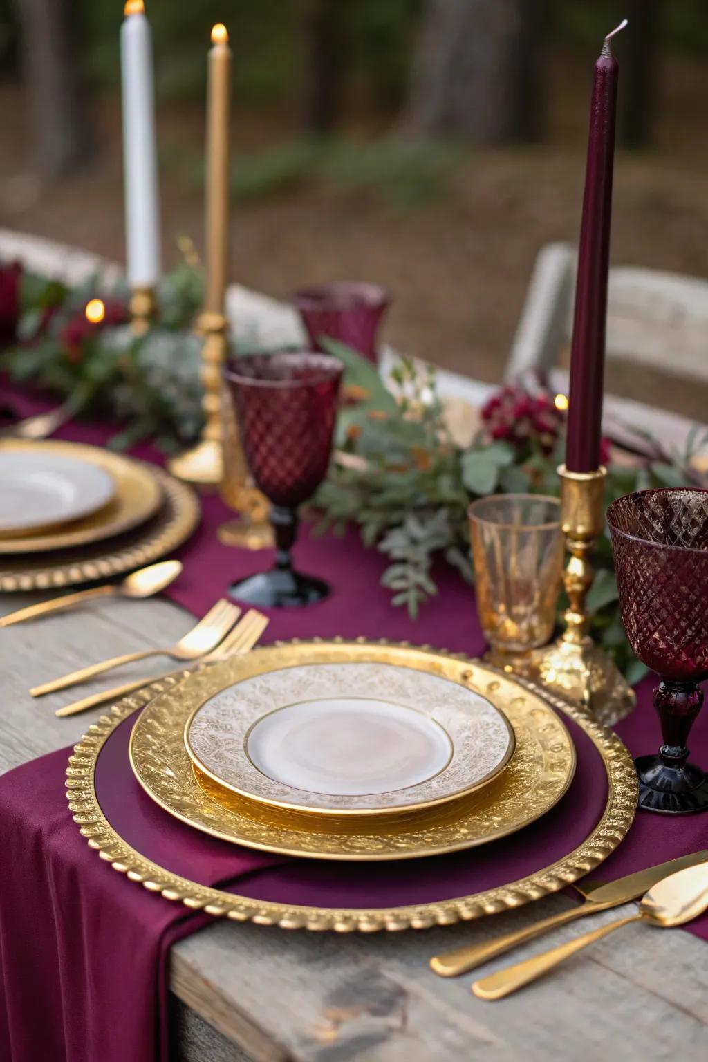 Unconventional shades such as deep plum and gold provide a stunning substitute.