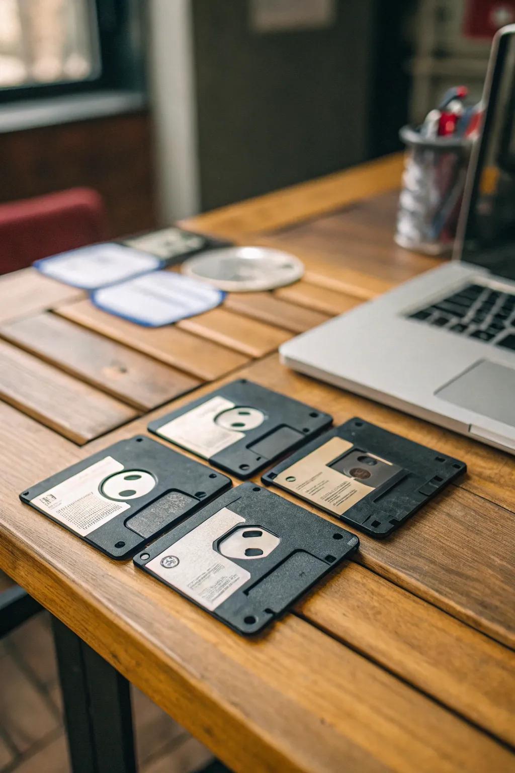 Storage square coasters bring a techy vibe to the table.