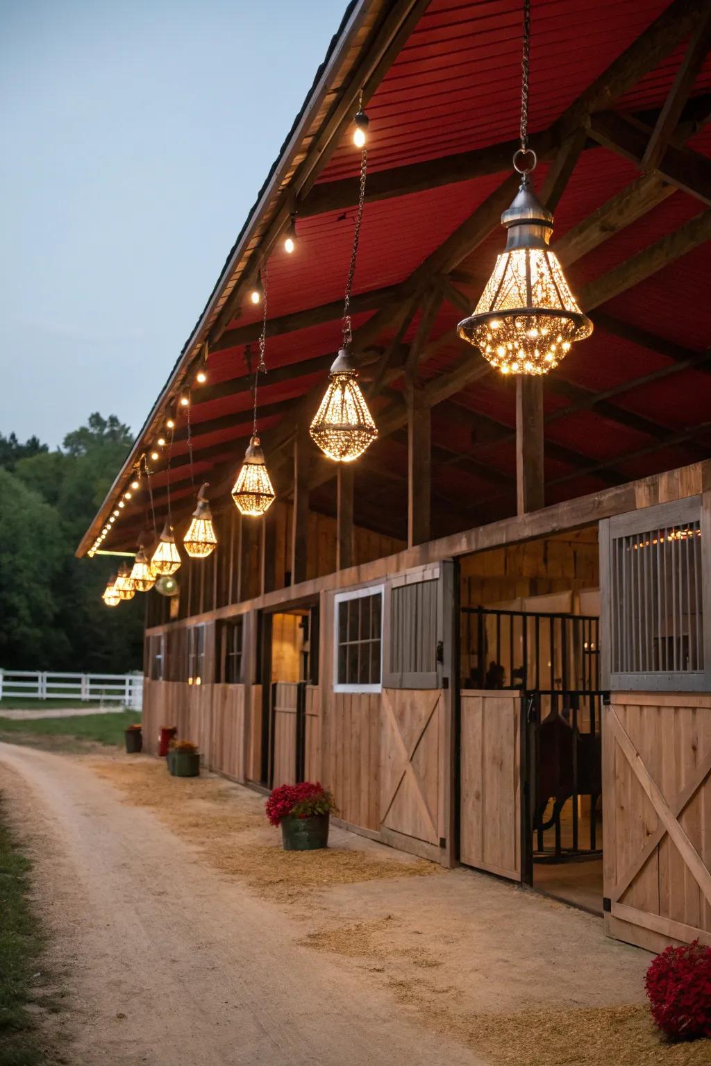 Recycled materials bring a unique and eco-friendly touch to barn lighting.