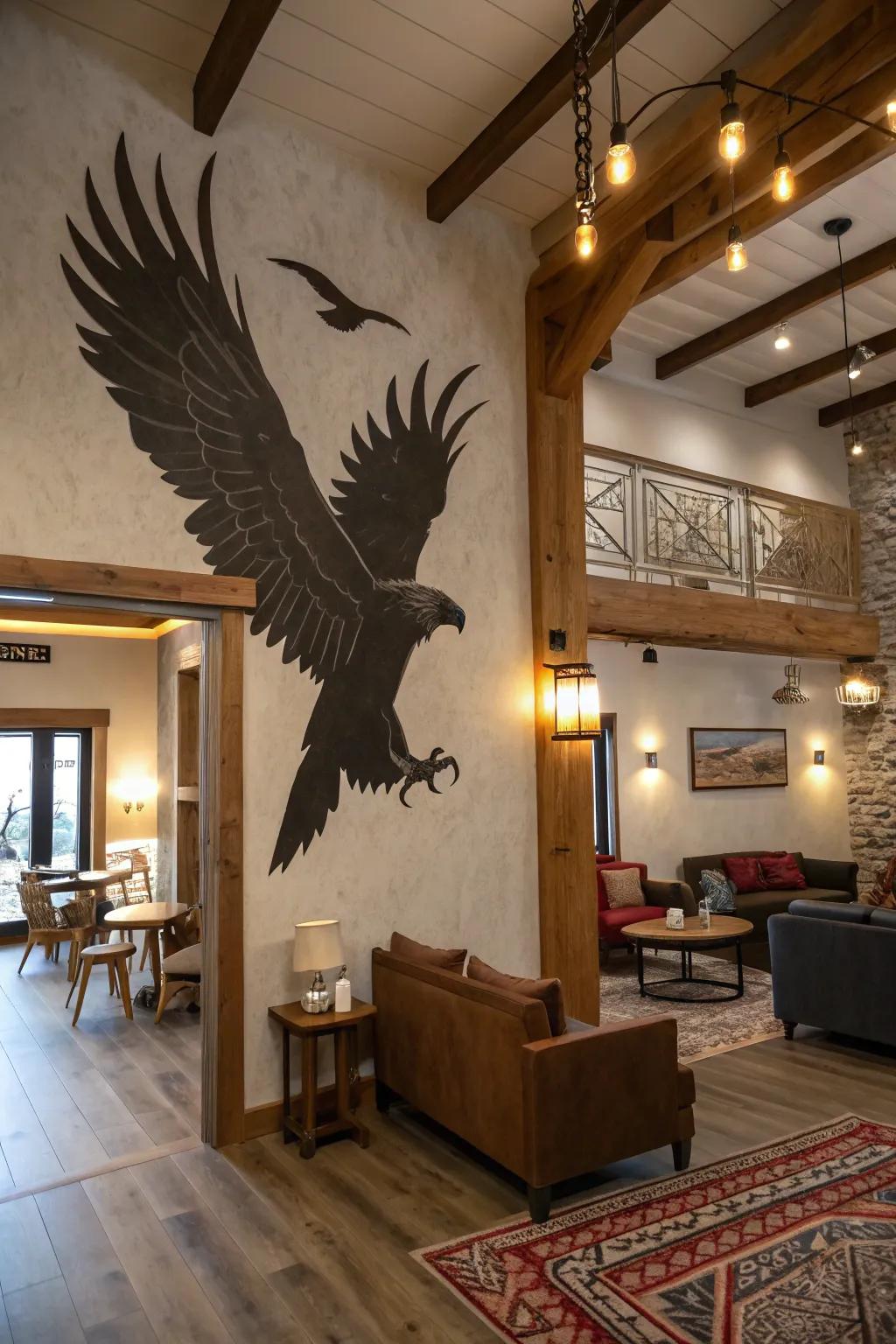 Surprising wall decor adds to the room.