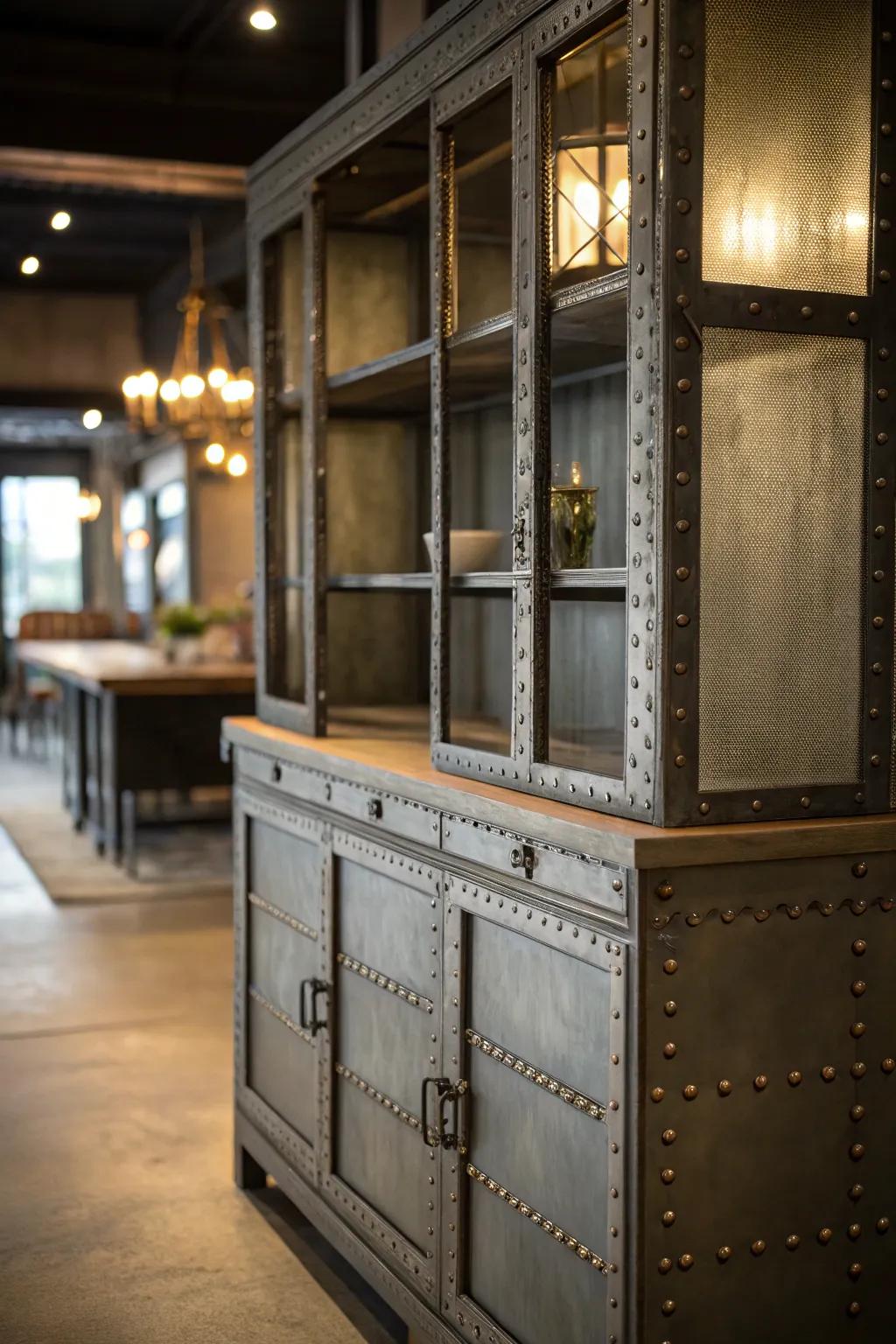 Industrial elements add a modern twist to this cabinet.
