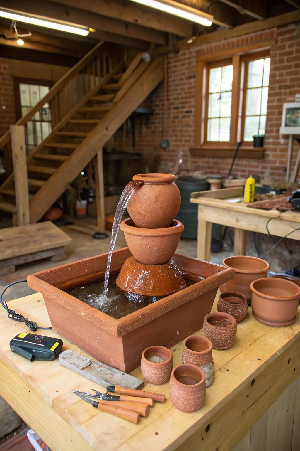 Do-it-yourself clay water features provide charm and personal creativity.