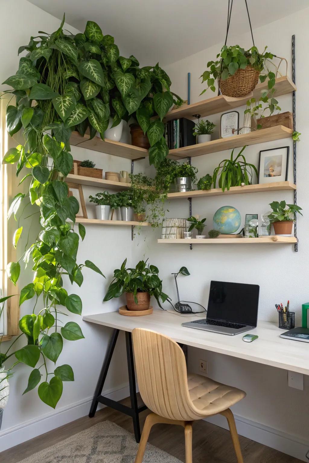Refresh workspaces with heartleaf philodendrons on wall mounts.