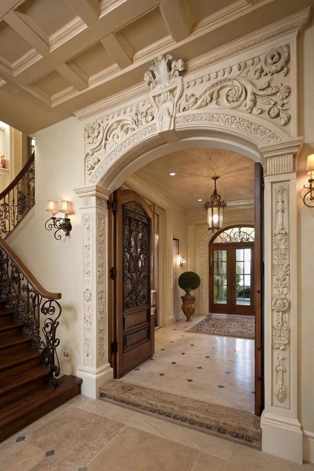 An entryway with vintage-inspired trim for an inviting, nostalgic feel.
