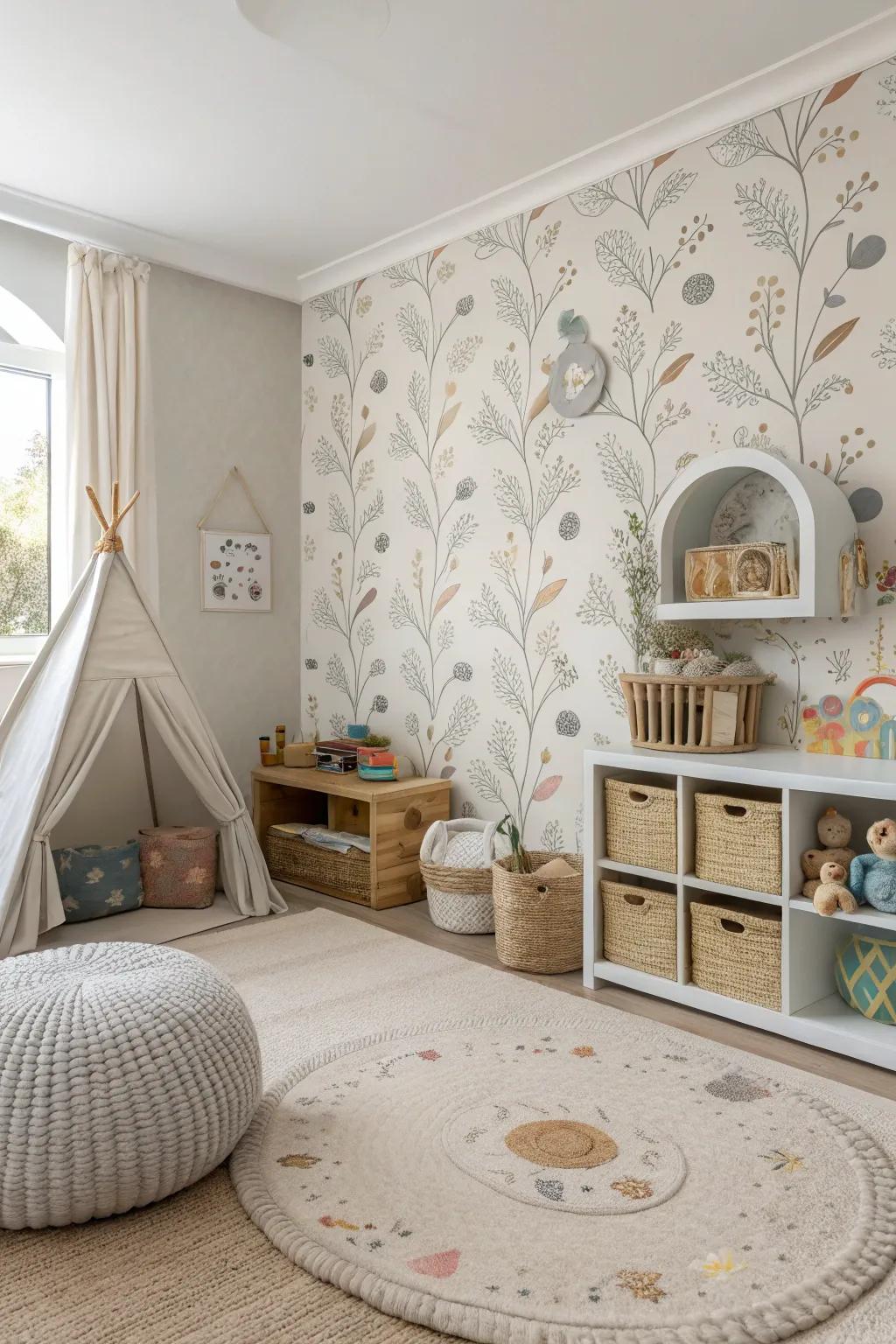 A playroom featuring eco-friendly wall covering, combining safety with style.