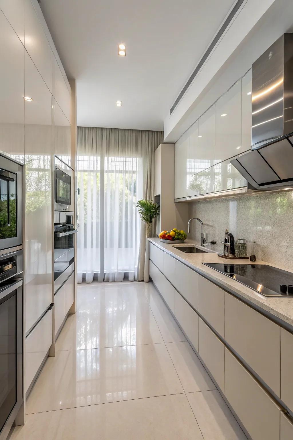 Built-in appliances create a seamless and contemporary kitchen design.