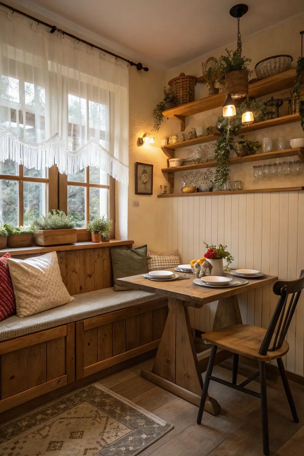 A comfortable spot offers cozy dining in a compact space.