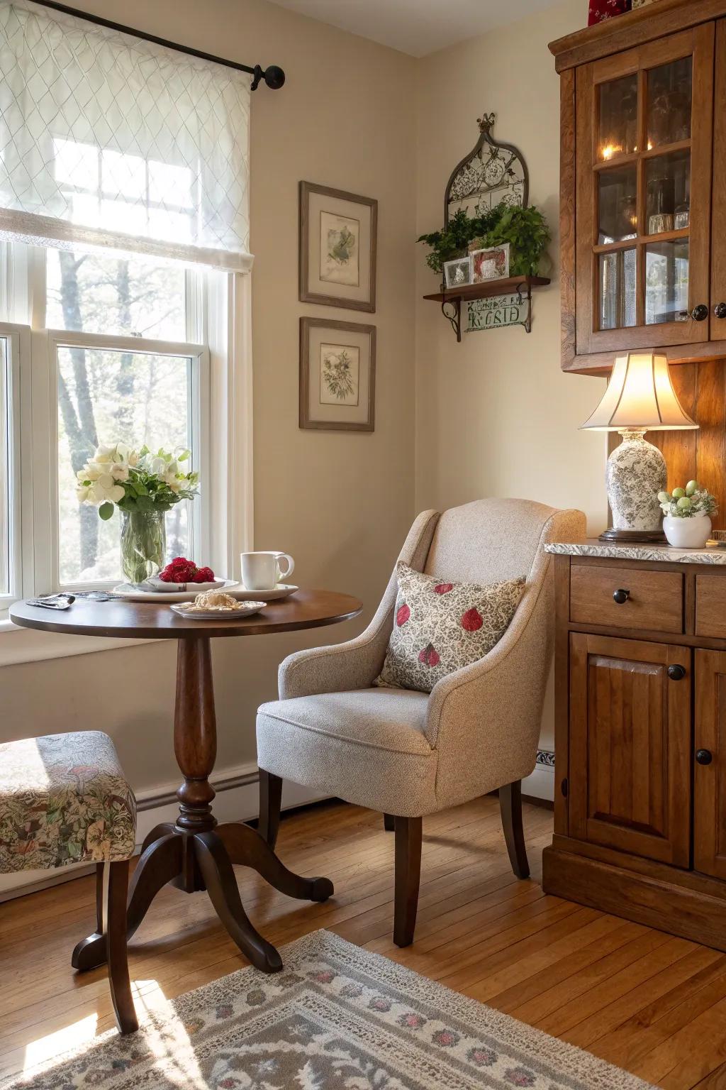 A coffee nook adds a charming and functional element.