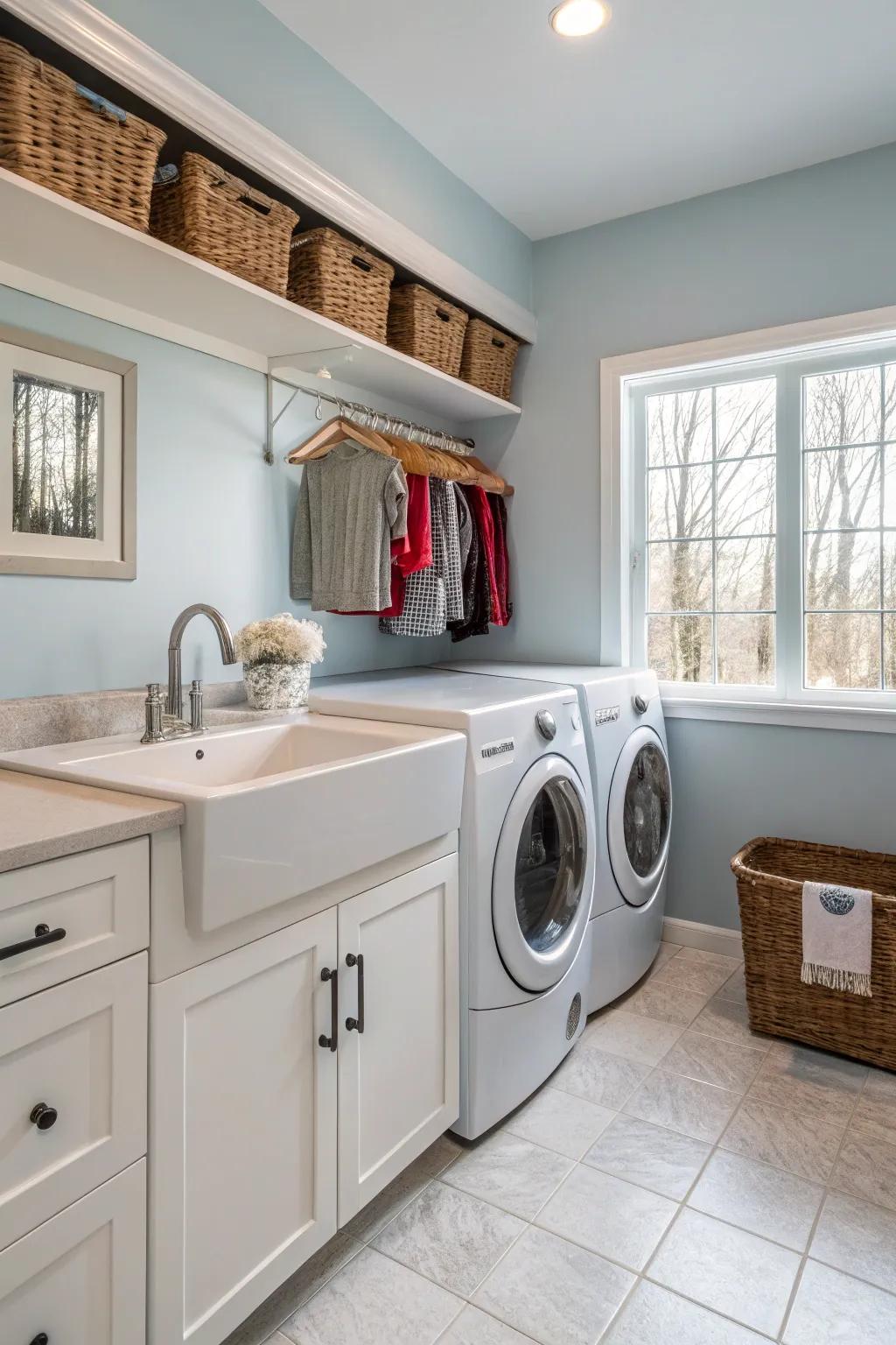 A sink is a practical addition to any laundry room.