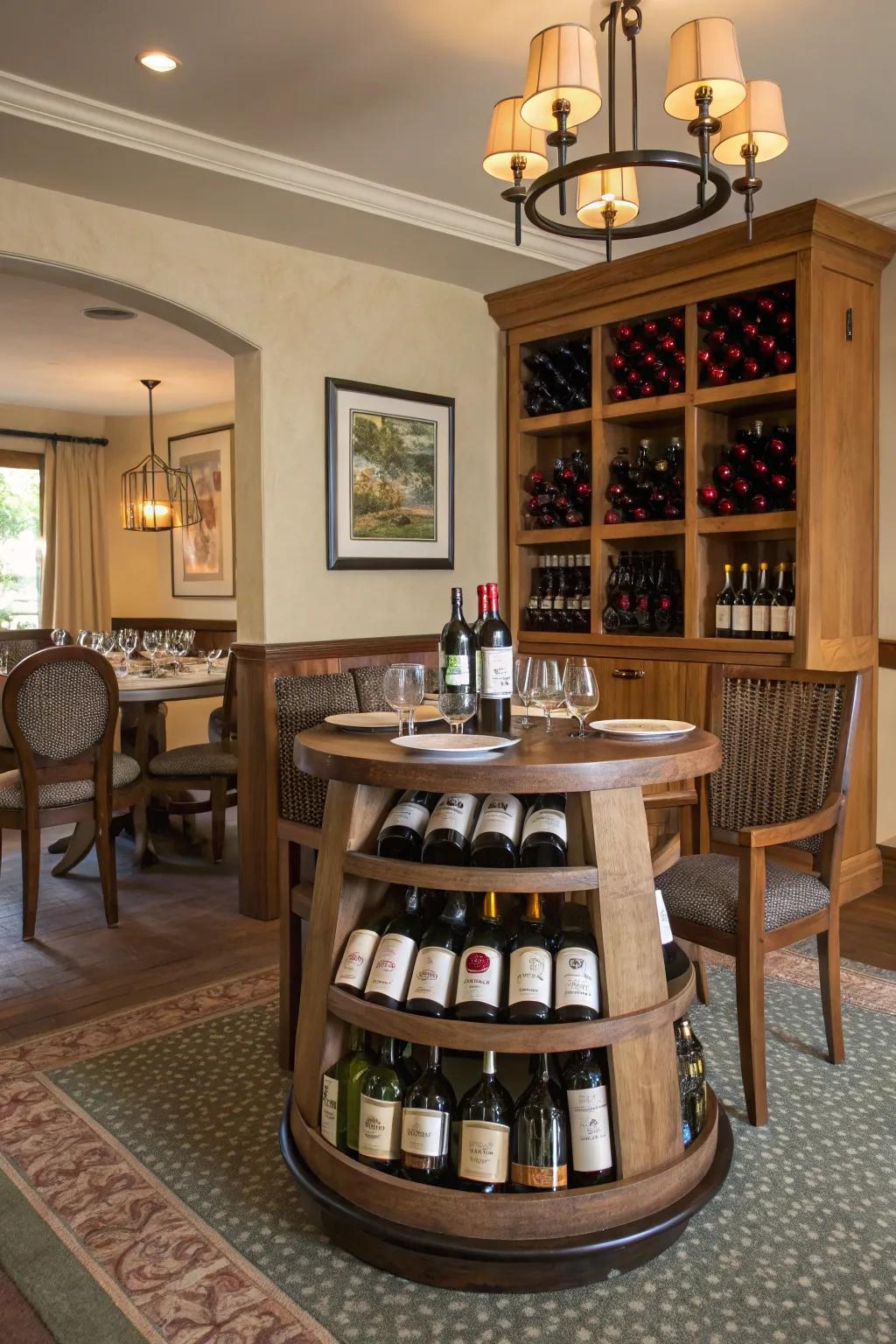 Create a chic wine display with a spinning organizer.
