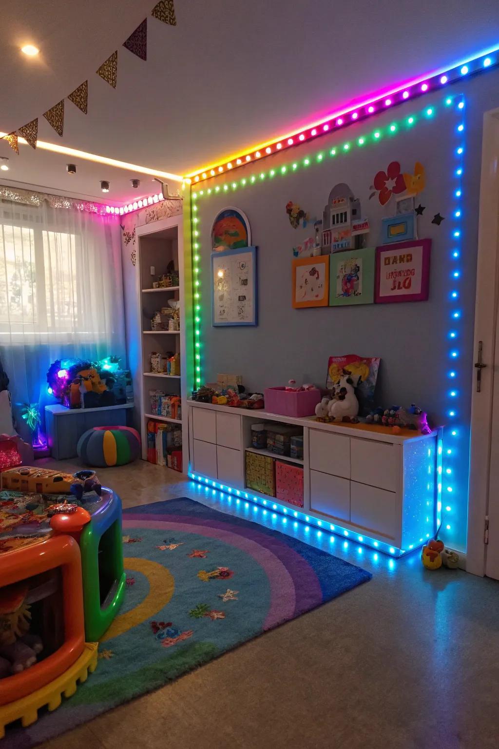 Magical kids' rooms featuring playful LED lighting.