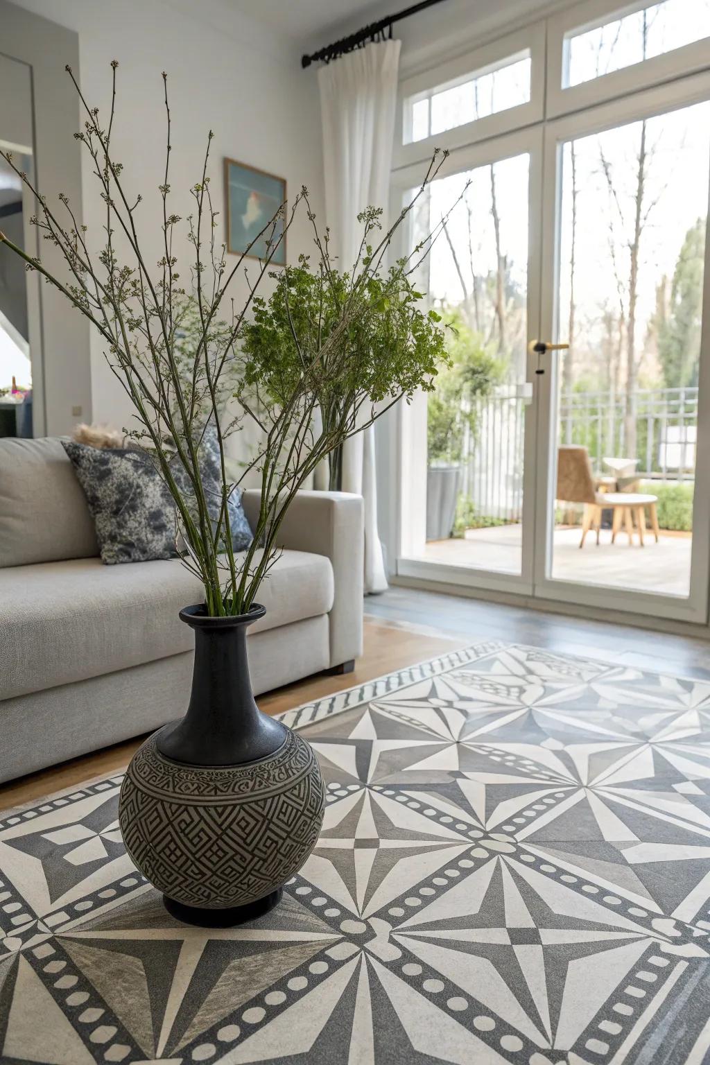 Geometric designs on a holder bring a modern, artistic flair to living space design.