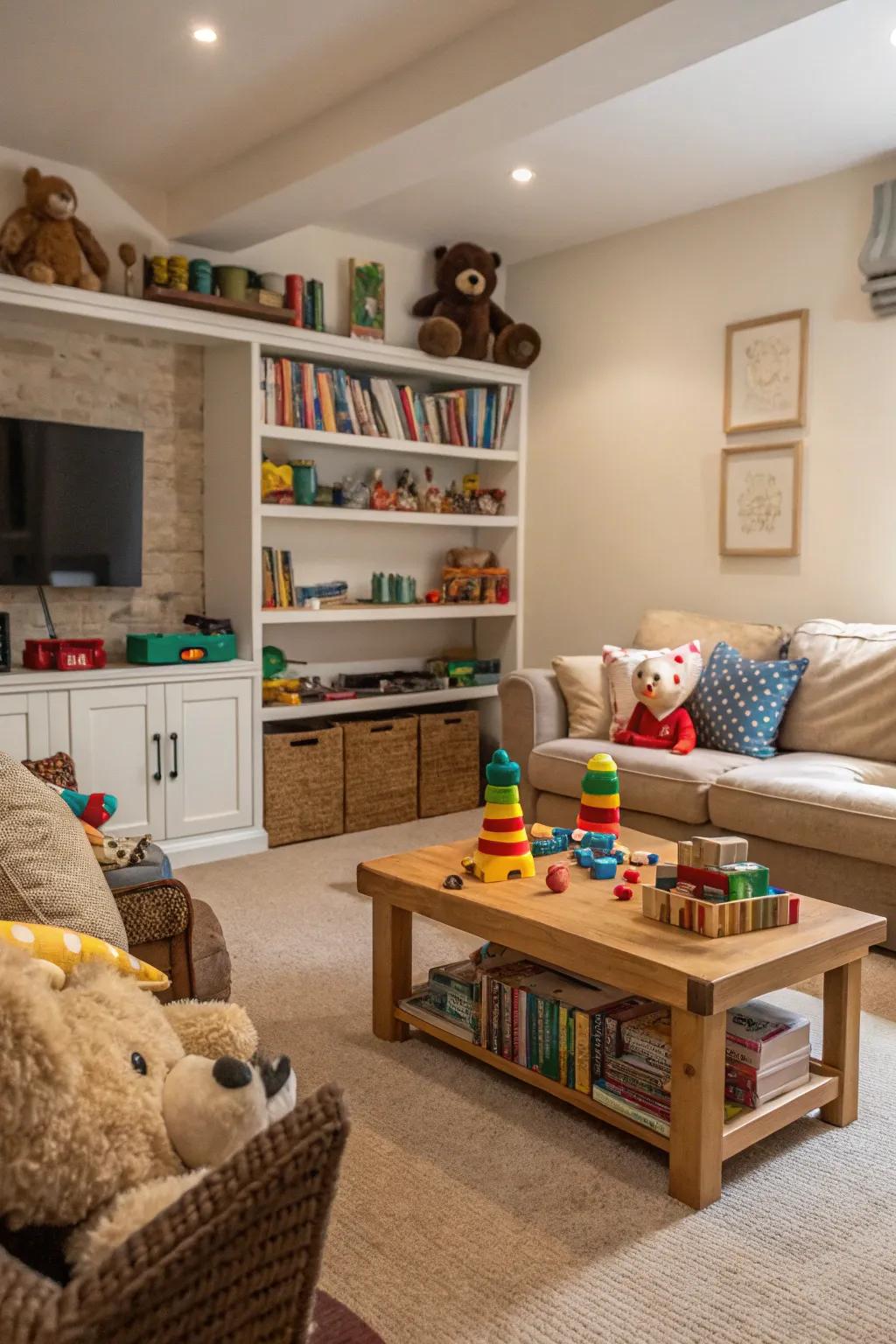 Displaying toys artfully is a source of character.