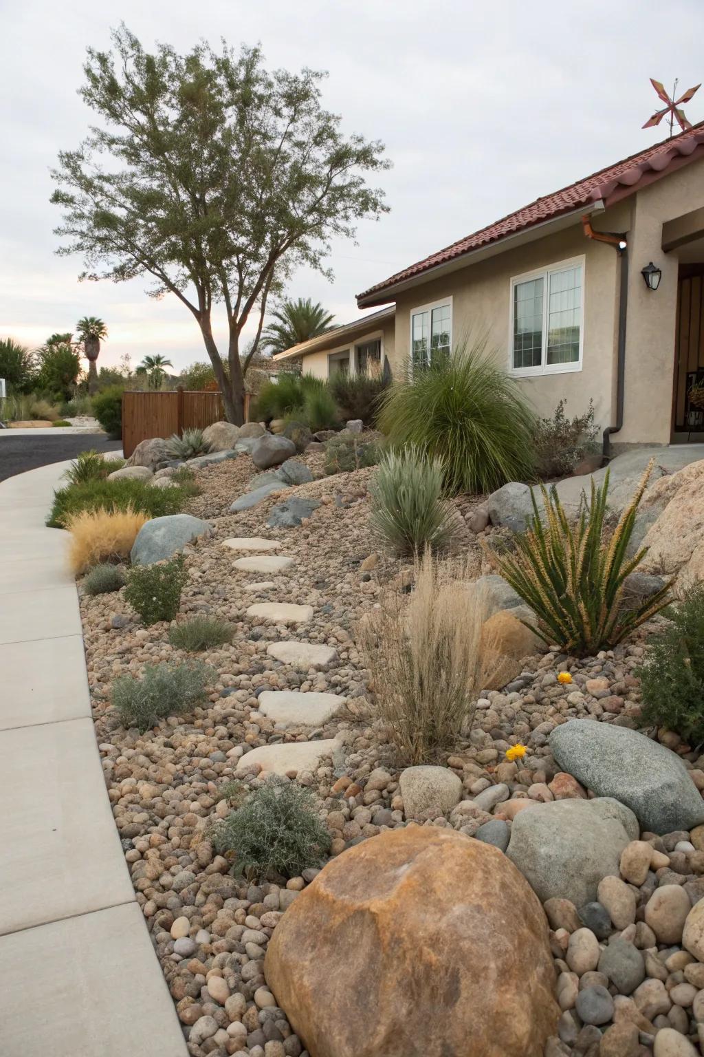 Sustainable materials improve the eco-friendliness of a xeriscape.