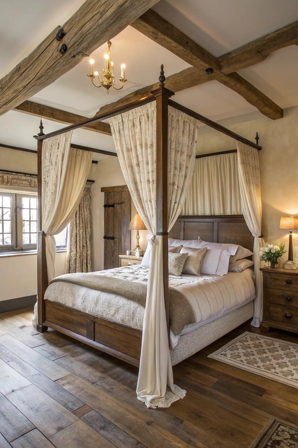 Luxury and sophistication enhanced by an elegant canopy bed