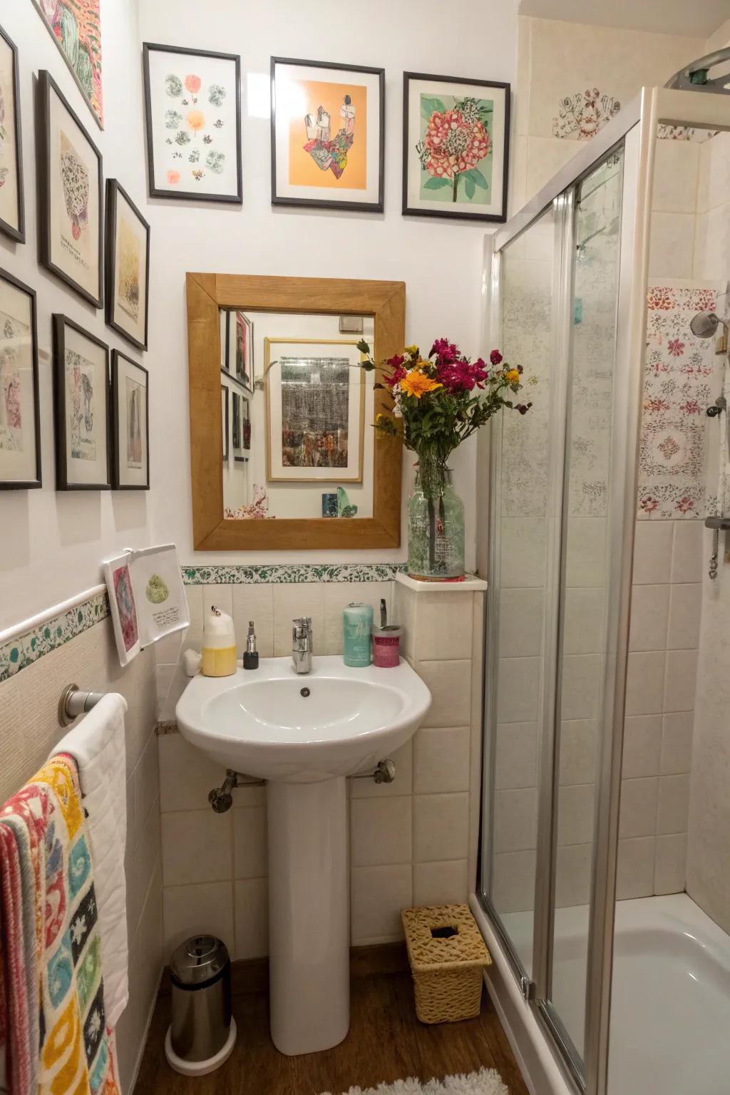 Art and accents personalize this small bathroom.