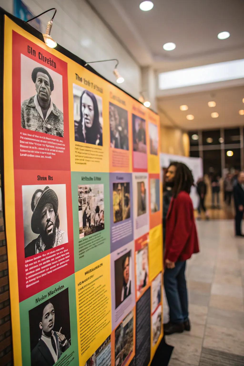 An inspiring display board highlighting influential music artists.