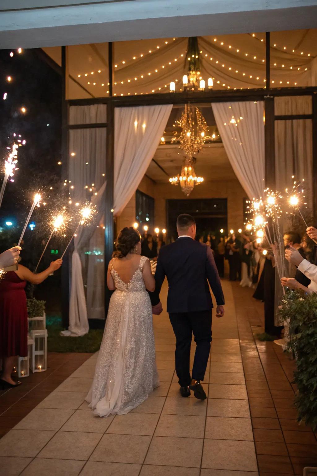 A stylish exit with sparklers creates an unforgettable send-off.