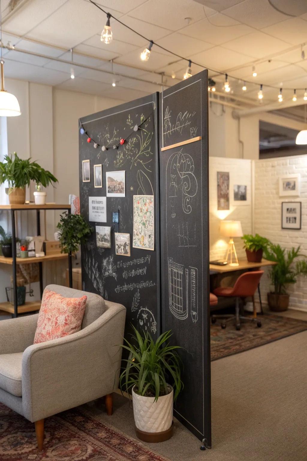 Section with style utilizing a chalkboard partition.