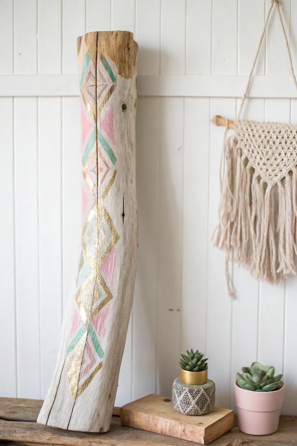 Transform your setting with decorated shore wood: where nature meets art in minimalist harmony.