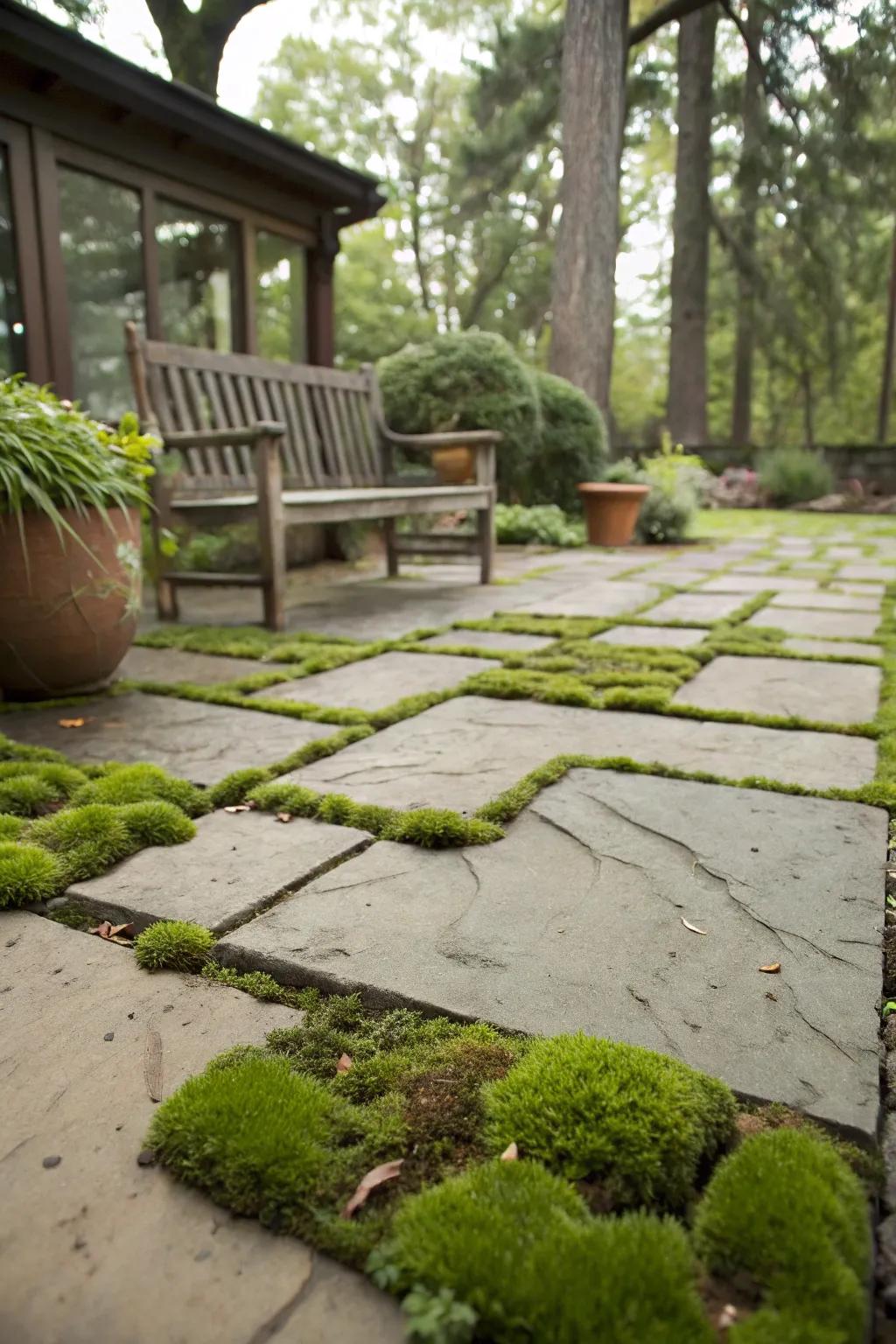 Moss infuses a magical essence into permeable patios.