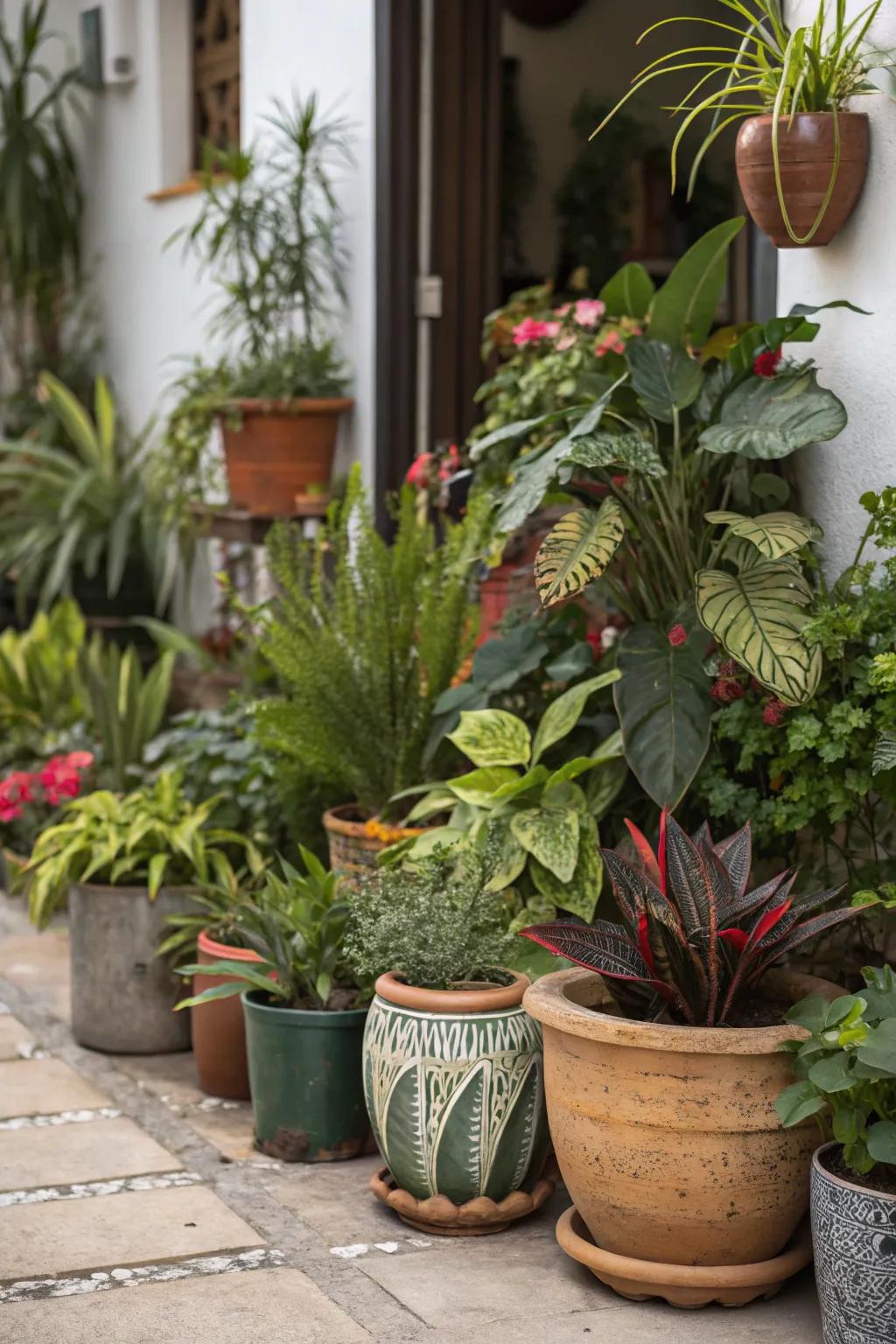 An eclectic mix brings energy to a plant display.
