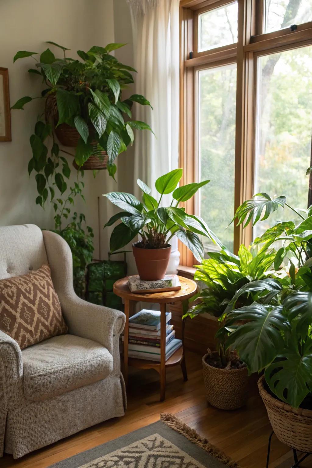Enhance your reading nook with a touch of greenery.