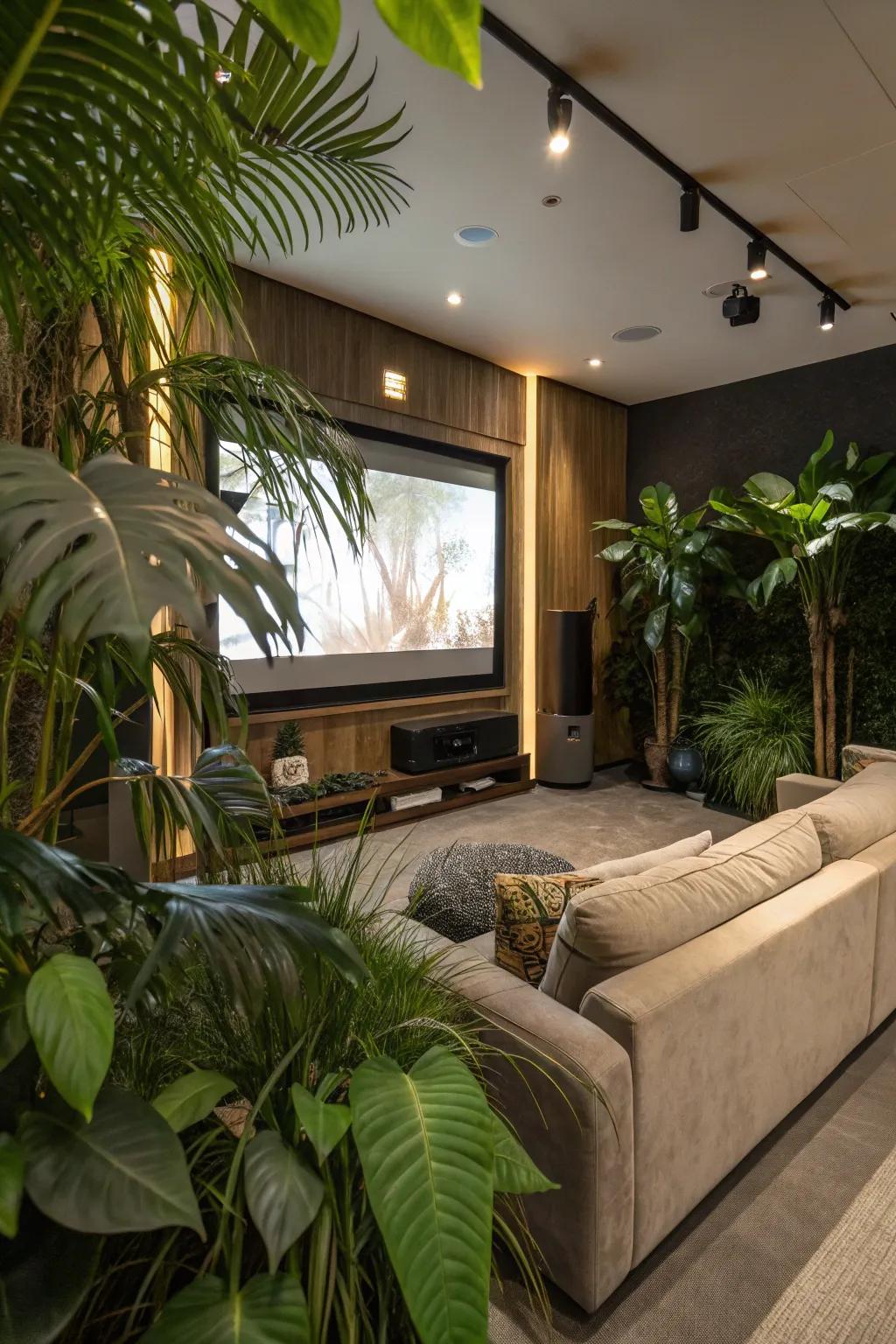 Plants bring a fresh element to your projector room.