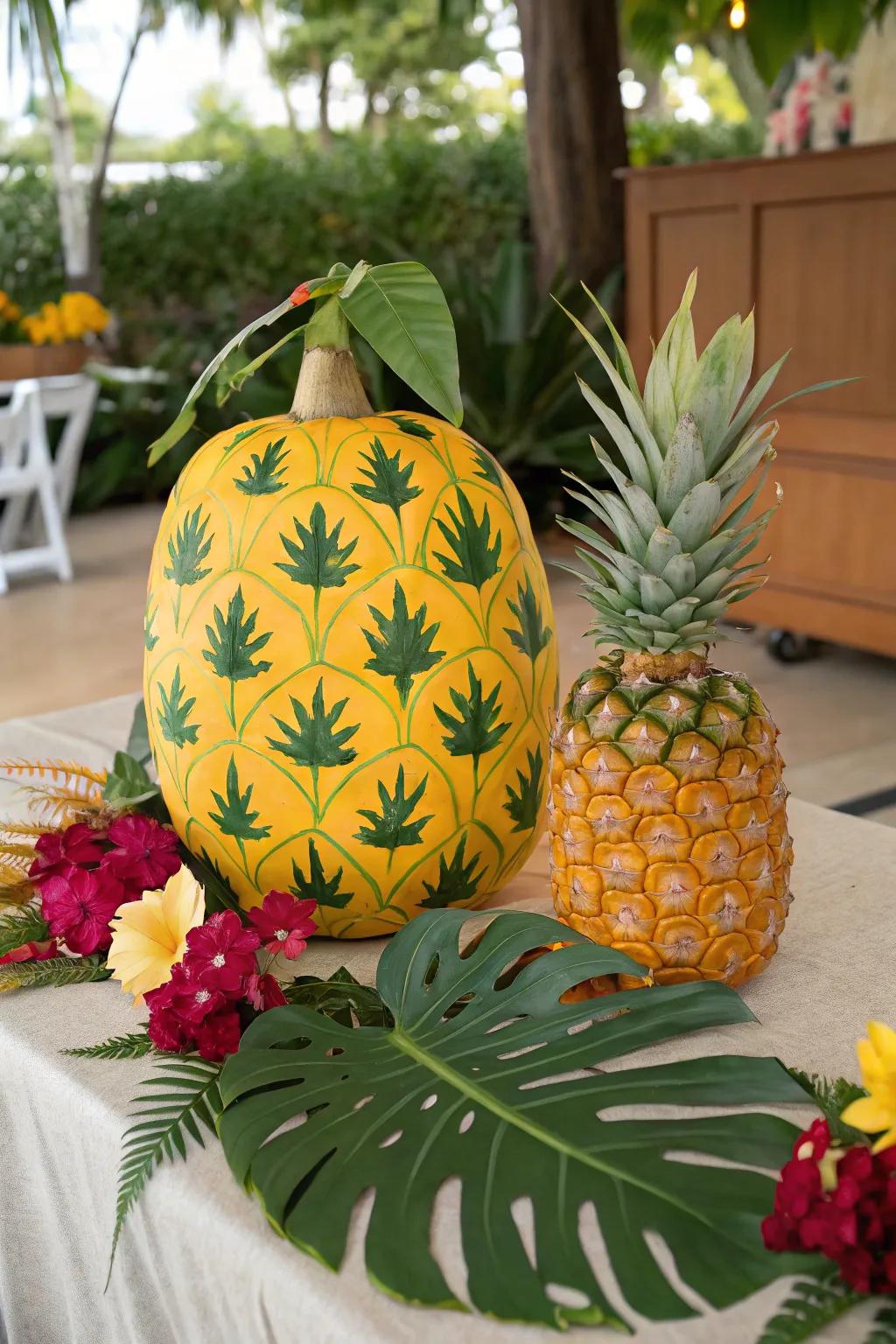 Tropical fruit pumpkins introduce a splash of the tropics to your decor.