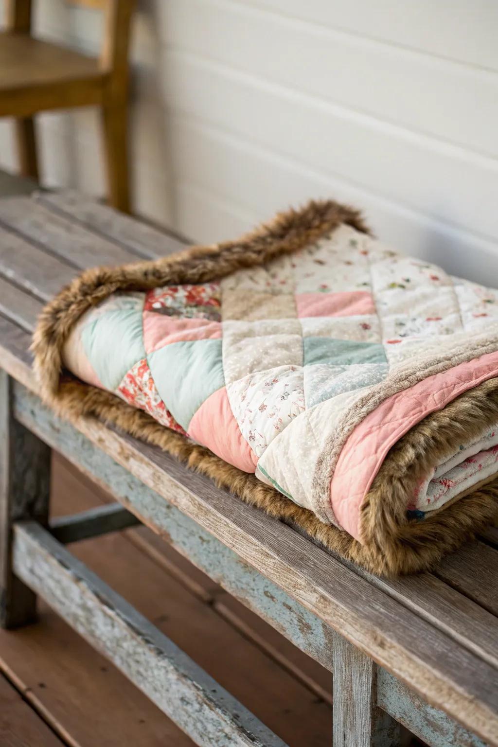 Using faux fur edges will add some extra warmth and texture to your quilts.