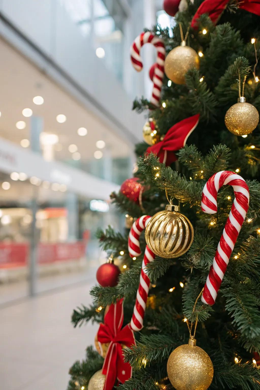 Candy canes and gold accents bring a traditional flair to the tree.